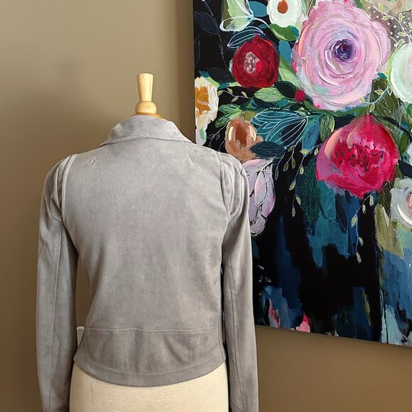 VICI Gray Faux Suede Moto Jacket Women's Size Medium Luxe & Timeless - Picture 3 of 10